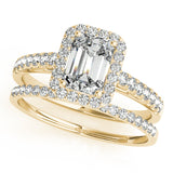 18K Yellow Gold Emerald Halo Engagement Ring - Jewelers Touch