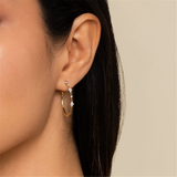 14K Yellow Gold 30Mm Round Contemporary Natural Diamonds Hoop Earrings