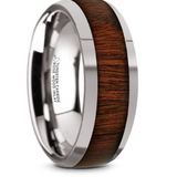 Tungsten Carbide ‘Dalberg’ 8mm Rosewood Inlaid Domed Wedding Band