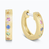 14K Yellow Gold Multi-Colored Stones Huggie Earrings