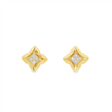 14K Yellow Gold Flower Drop Lab Grown Diamonds Hoop Earrings