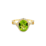 14K Yellow Gold Oval Peridot And Diamond Halo Ring
