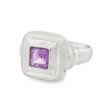 JT ESTATE 18K White Gold Square Amethyst Geometric Ring