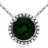 14K White Gold Russalite And Diamond Halo Necklace