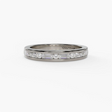 14K White Gold Baguette And Round Natural Diamond Band