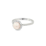 June Birthstone Sterling Silver Freshwater Pearl Halo Ring