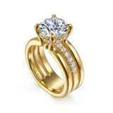 14K Yellow Gold 'Reeba' Wide Band Round Natural Diamonds Engagement Ring