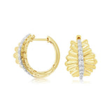 14K Yellow Gold 15Mm Round Contemporary Natural Diamonds Hoop Earrings