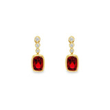 14K Yellow Gold Cushion Garnet And Diamond Drop Earrings