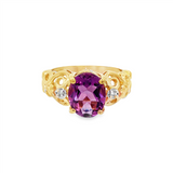 JT ESTATE 14K Yellow Gold Oval Amethyst And Diamond Antique Ring