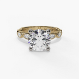 14K Yellow And White Gold  Classic Round Natural Diamonds Engagement Ring