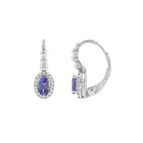 JT ESTATE 14K White Gold Tanzanite And Diamond Halo Leverback Earrings