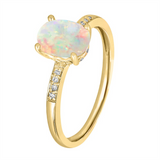 October Birthstone Rings: 14K Yellow Gold Diamond And Opal Ring