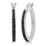 Sterling Silver 20Mm Round Inside Out Black And White Natural Diamond Hoops