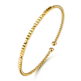 14K Yellow Gold Bujukan Beads And Diamond Cut Texture Split Bangle Bracelet