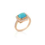14K White Gold Cabochon Turquoise Halo Ring