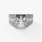 14K White Gold Wide Band Round Natural Diamonds Engagement Ring
