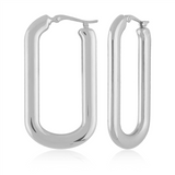 Sterling Silver Long Flat Oval Hoop Earrings