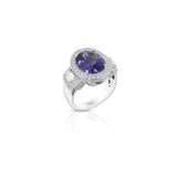 18K White Gold Oval Tanzanite Halo Ring