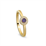 Gold Vermeil February Birthstone Round Simulated Amethyst Halo Ring