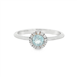 March Birthstone Ring: Sterling Silver Sky Topaz Halo Ring