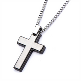 Black IP And Stainless Steel Cross Pendant