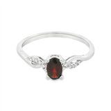 14K White Gold Oval Garnet Contemporary Ring
