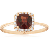 14K Rose Gold Checkerboard Cushion Garnet Halo Ring