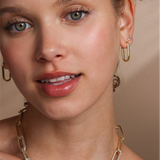18K Yellow Gold Overlay 'Carrie' Chain Oval Medium Hoops