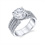 14K White Gold 'Dawn' Wide Band Round Natural Diamonds Engagement Ring