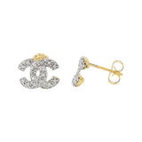 JT ESTATE  14K Yellow And White Gold Chanel Natural Diamond Stud Earrings
