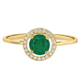 14K Yellow Gold Round Emerald Halo Ring
