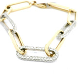 14K Yellow And White Gold Natural Diamonds Paperclip Bracelet