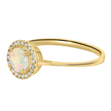 October Birthstone: 14K Yellow Gold Diamond And Australian Opal Halo Ring