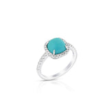 18K White Gold Cabochon Turquoise Halo Ring