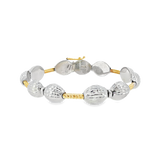 JT ESTATE 14K Yellow And White Gold Textured Oval Dome Station Bracelet