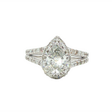 JT ESTATE 14K White Gold 1.27Ct Pear Natural Diamonds Halo Engagement Ring