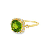 14K Yellow Gold Cushion Peridot Halo Ring