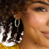 18K Yellow Gold Overlay 'Isla' Simulated Blue Opal Inside Out Hoop Earrings