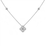 18K White Gold Natural Diamonds Flower Necklace