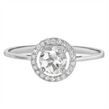 14K White Gold Round White Topaz Halo Ring