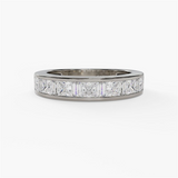 14K White Gold Baguette And Princess Natural Diamond Band