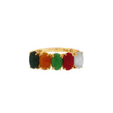 JT ESTATE 14K Yellow Gold Multicolored Oval Jade Five Stone Band