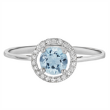 14K White Gold Round Aquamarine Halo Ring