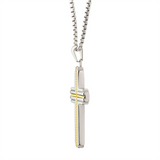 18K Yellow Gold IP Stainless Steel With Gold Rope Inlay Two-Tone Cross Pendant
