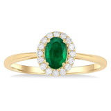 14K Yellow Gold Oval Emerald Halo Ring