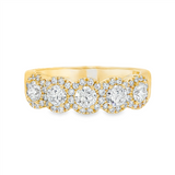 14K Yellow Gold 5 Stone Halo Straight Natural Diamonds Band