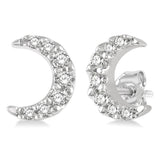 10K White Gold Crescent Stud Natural Diamonds Earrings