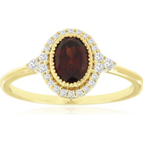 14K Yellow Gold Oval Garnet Halo Ring