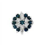 JT ESTATE 14K White Gold Round Sapphire And Diamond Flower Ring